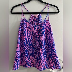 Lilly Pulitzer Rory Tank Top Pink Blue Zebra Rollin In The Grass 100% silk